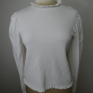Industry Republic Womens XL White Textured Ruffle Detail Top Long Sleeve Stretch